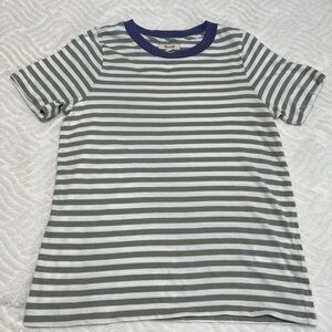Madewell Striped Henley T-Shirt Green White Size Medium Supima Cotton